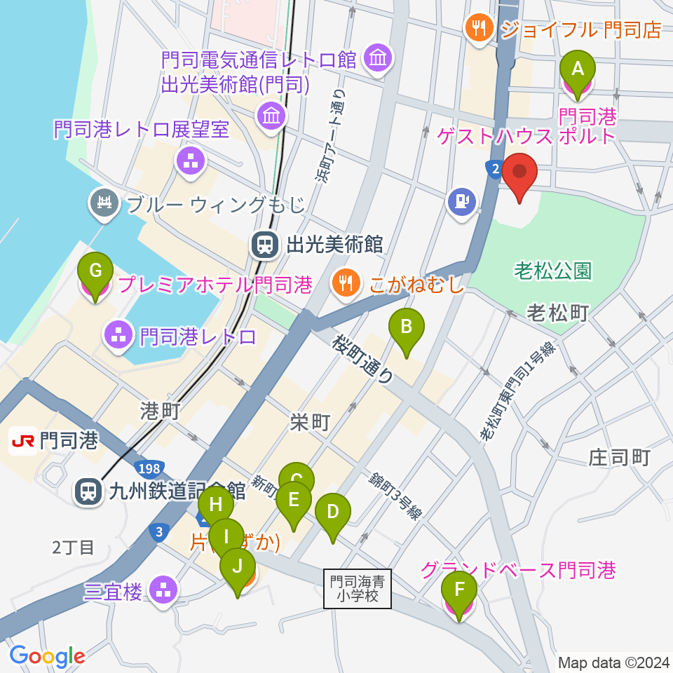 門司市民会館周辺のホテル一覧地図