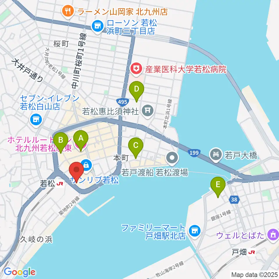 若松市民会館周辺のホテル一覧地図