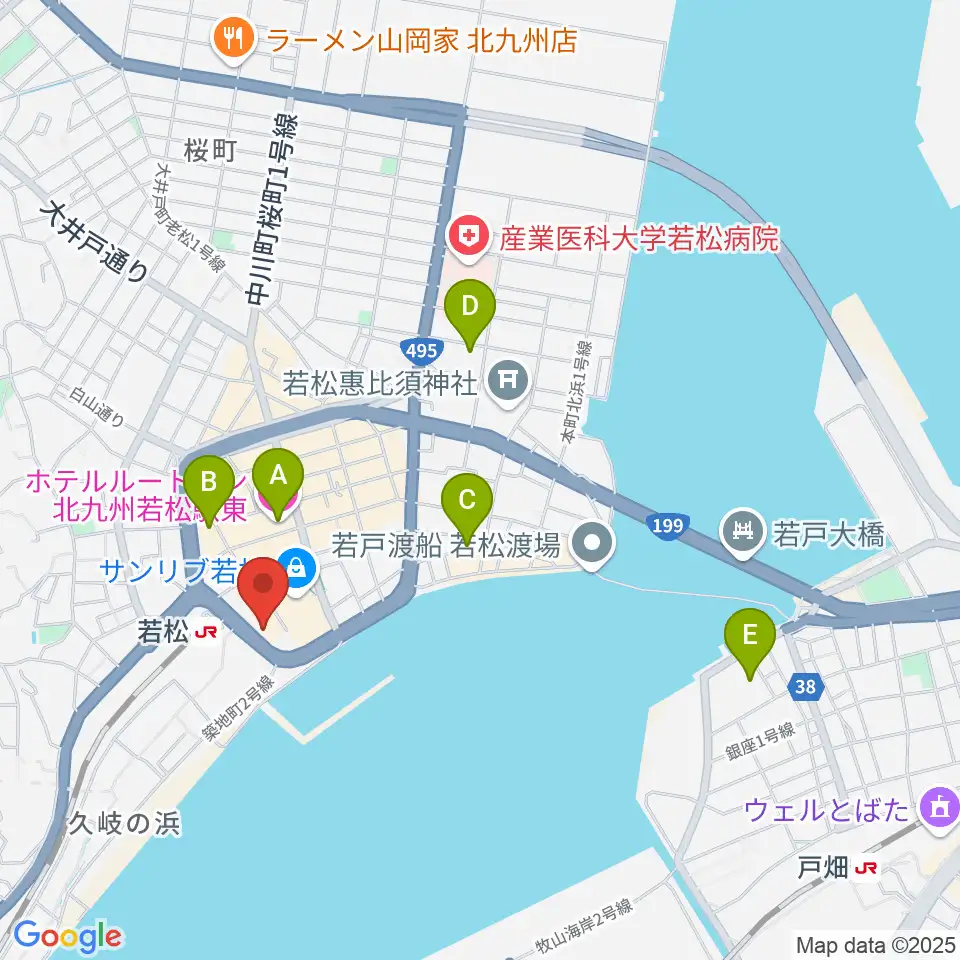 若松市民会館周辺のホテル一覧地図