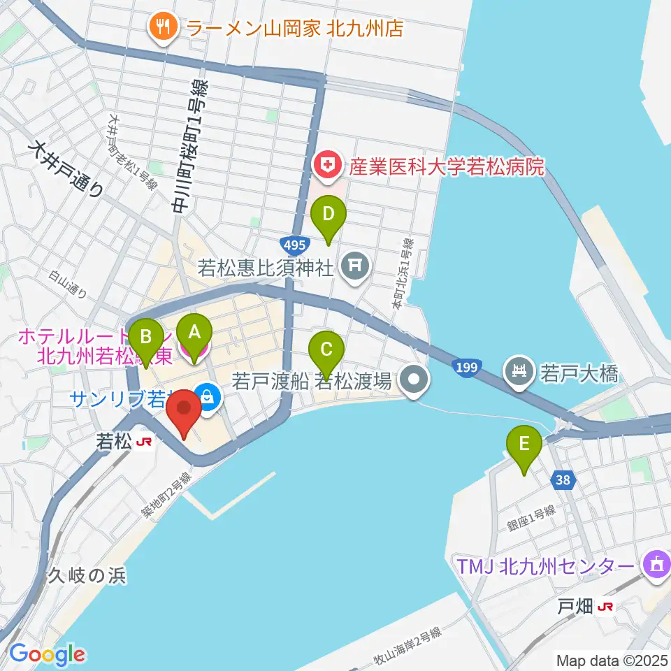 若松市民会館周辺のホテル一覧地図