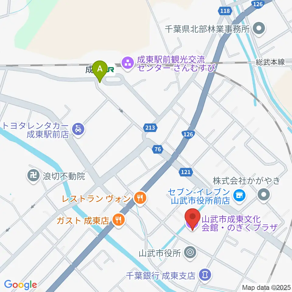 山武市成東文化会館のぎくプラザ周辺のホテル一覧地図