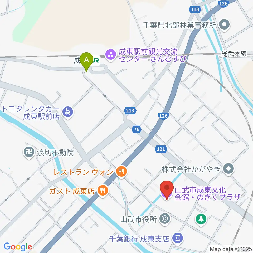 山武市成東文化会館のぎくプラザ周辺のホテル一覧地図