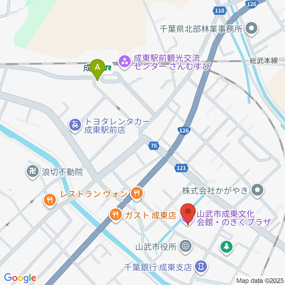 山武市成東文化会館のぎくプラザ周辺のホテル一覧地図