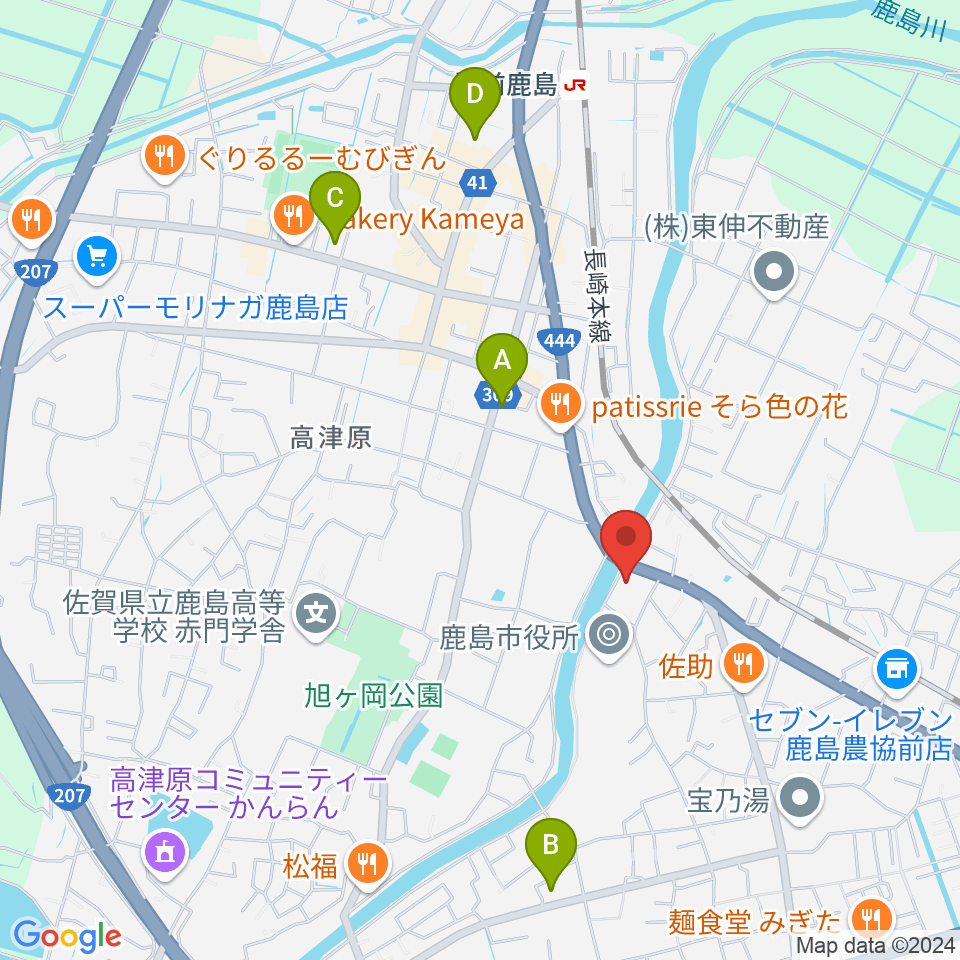 鹿島市生涯学習センター・エイブル周辺のホテル一覧地図