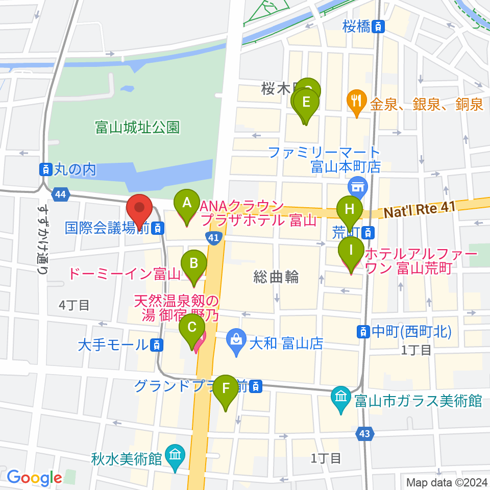 富山国際会議場 大手町フォーラム周辺のホテル一覧地図