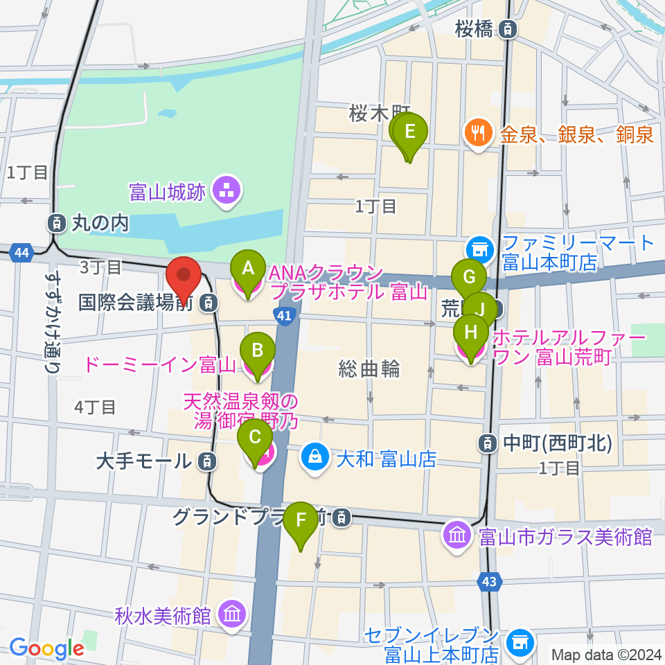 富山国際会議場 大手町フォーラム周辺のホテル一覧地図