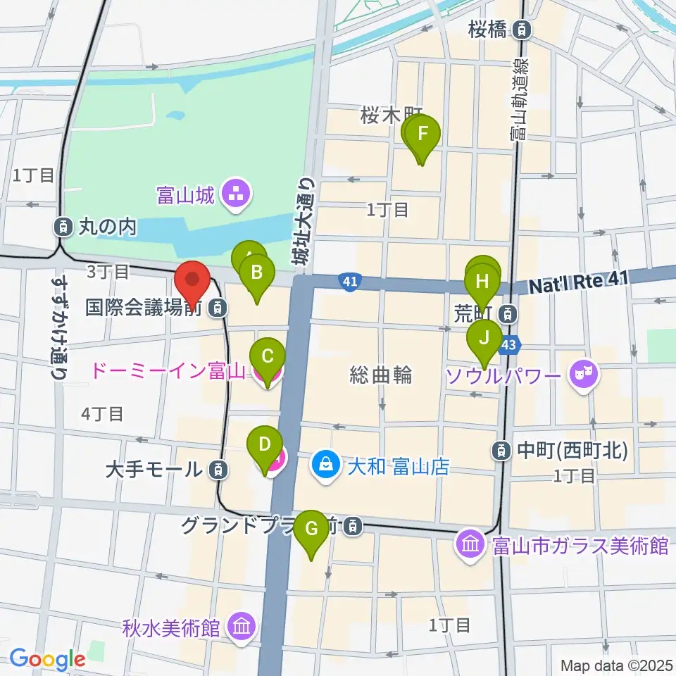 富山国際会議場 大手町フォーラム周辺のホテル一覧地図