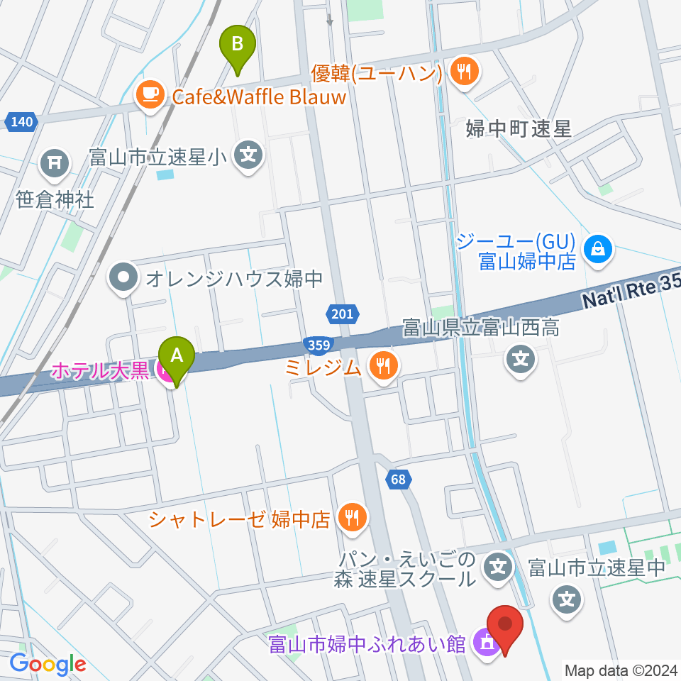 富山市婦中ふれあい館周辺のホテル一覧地図