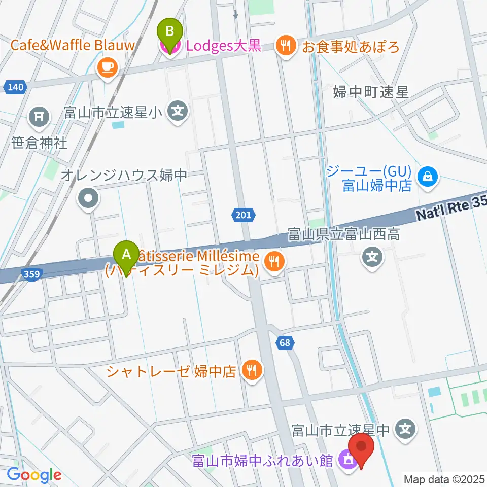 富山市婦中ふれあい館周辺のホテル一覧地図