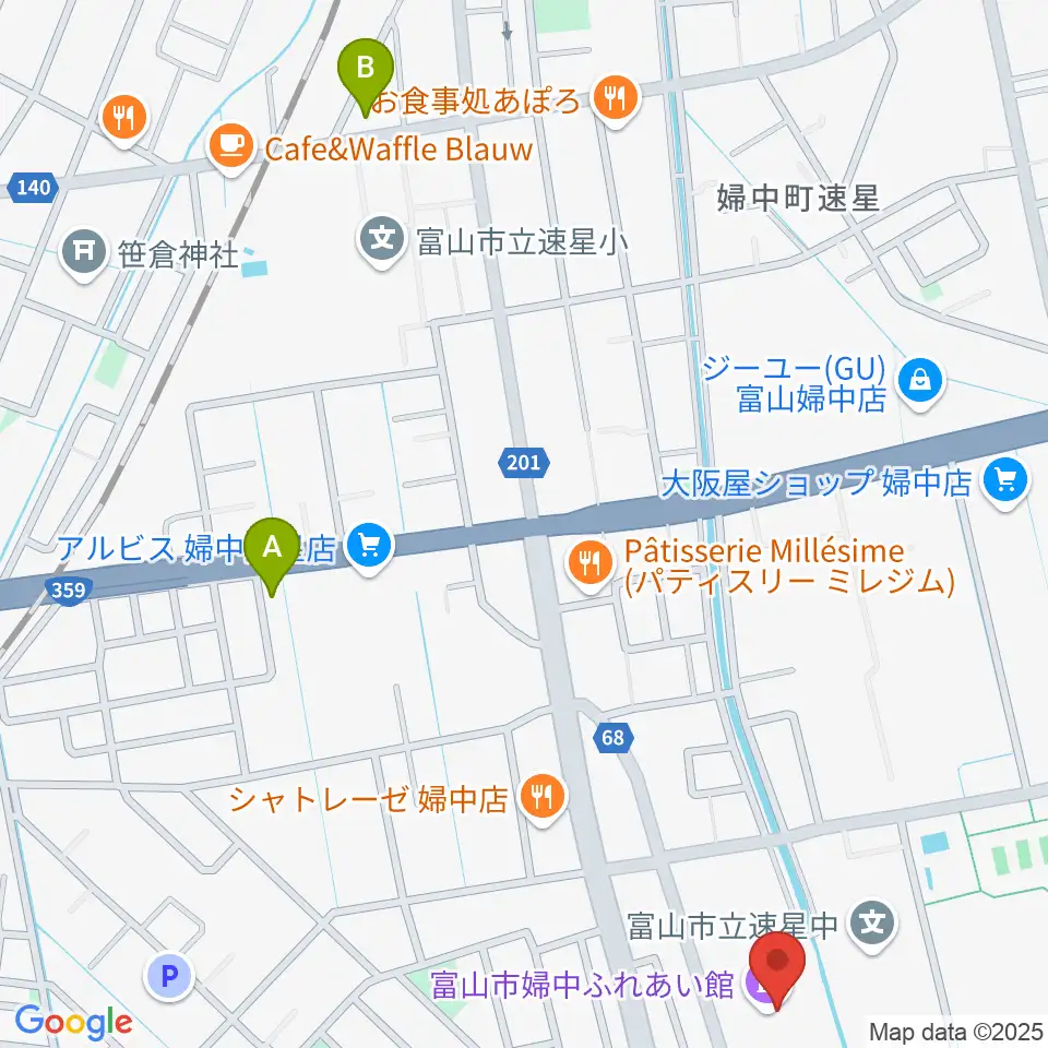 富山市婦中ふれあい館周辺のホテル一覧地図