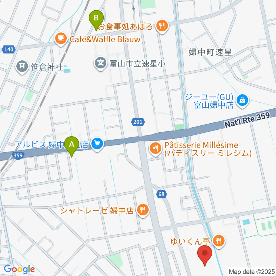 富山市婦中ふれあい館周辺のホテル一覧地図