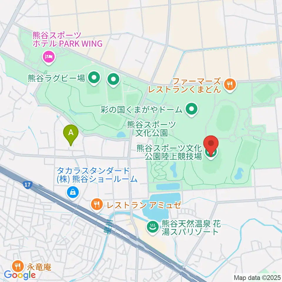 熊谷スポーツ文化公園陸上競技場周辺のホテル一覧地図