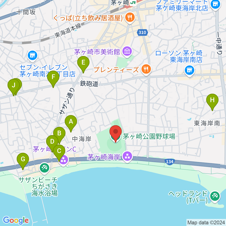 茅ヶ崎公園野球場周辺のホテル一覧地図