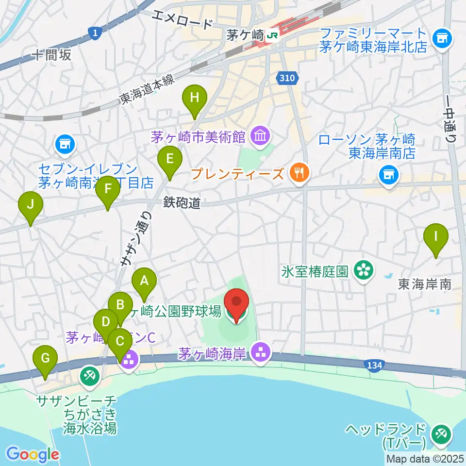 茅ヶ崎公園野球場周辺のホテル一覧地図