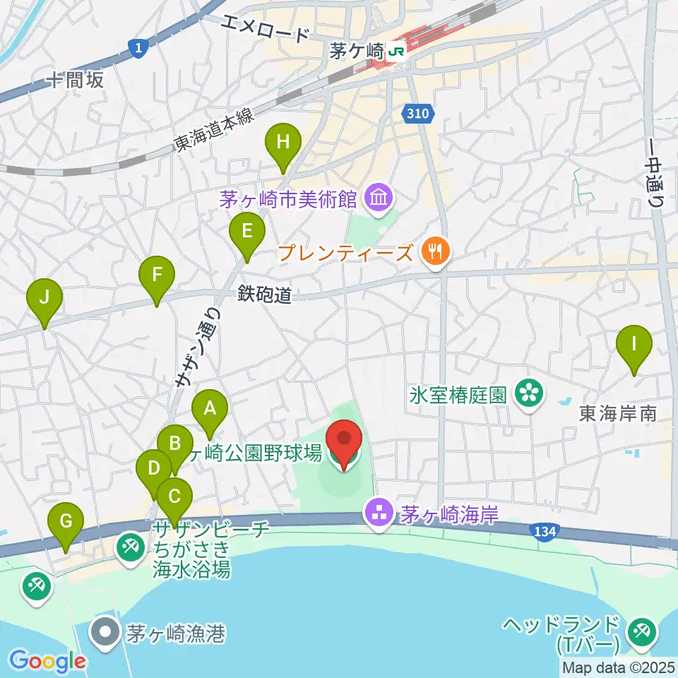 茅ヶ崎公園野球場周辺のホテル一覧地図