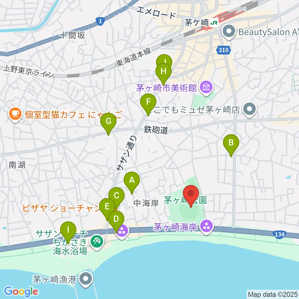 茅ヶ崎公園野球場周辺のホテル一覧地図