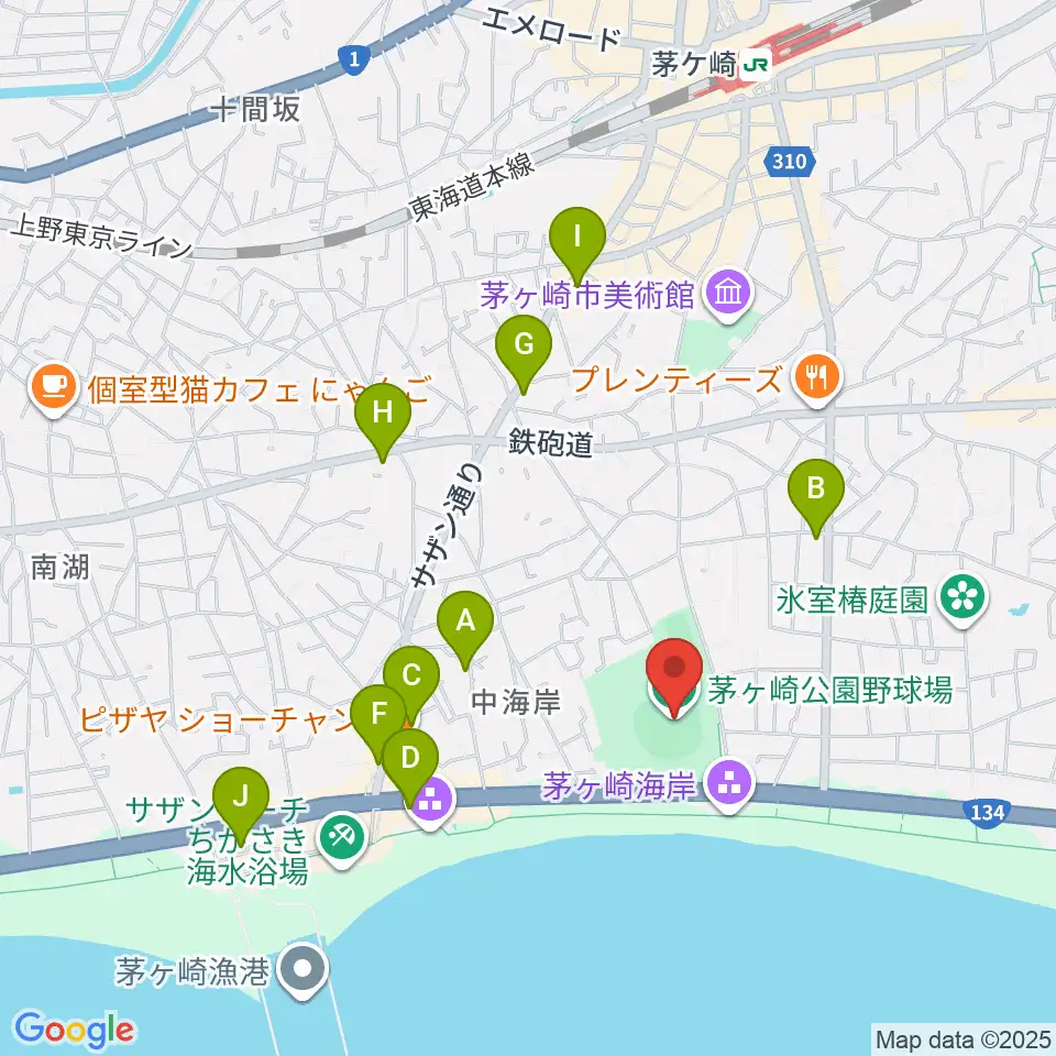 茅ヶ崎公園野球場周辺のホテル一覧地図
