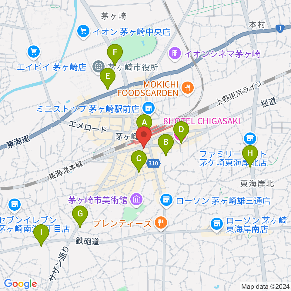 長谷川楽器店 駅前センター周辺のホテル一覧地図