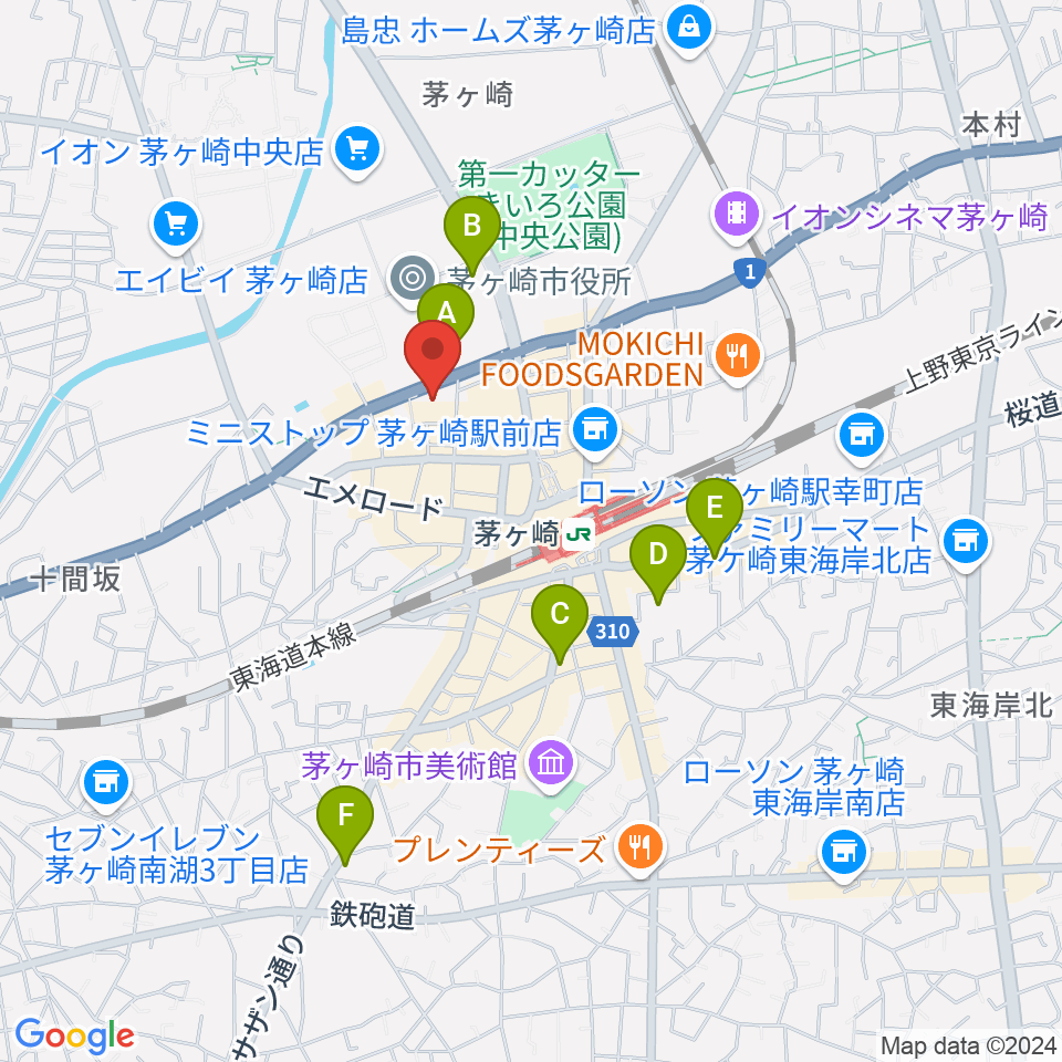 茅ヶ崎市勤労市民会館周辺のホテル一覧地図