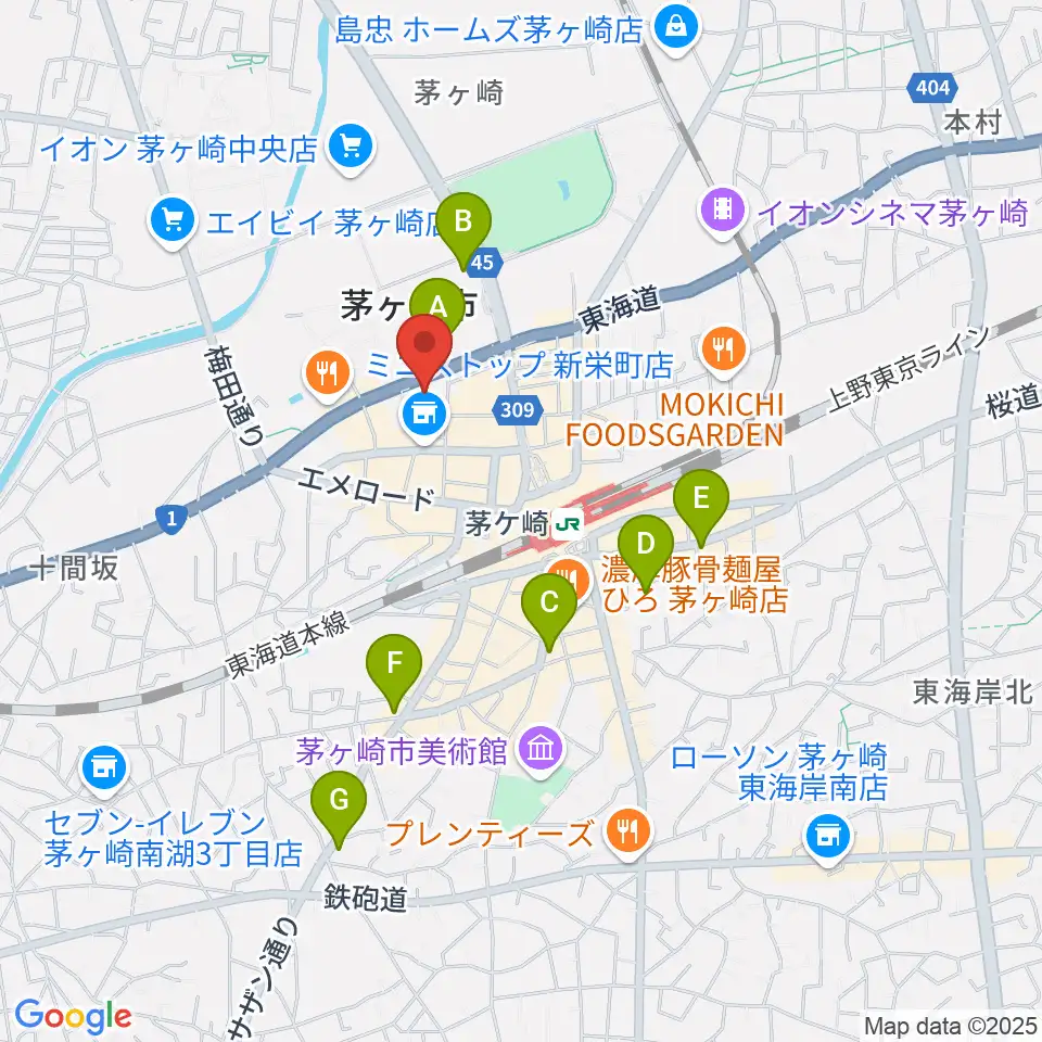 茅ヶ崎市勤労市民会館周辺のホテル一覧地図