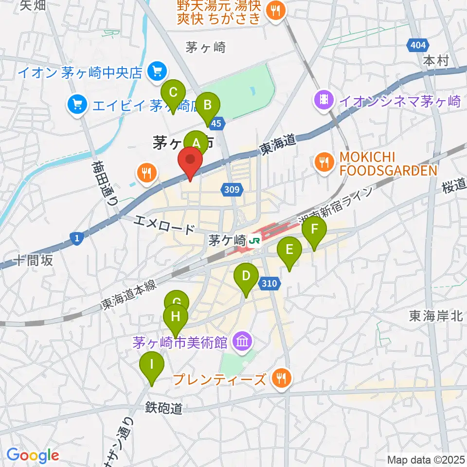 茅ヶ崎市勤労市民会館周辺のホテル一覧地図