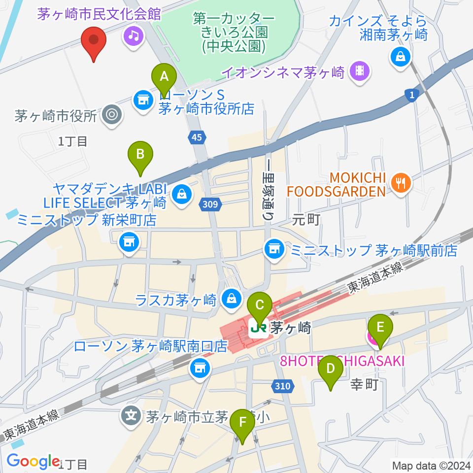 茅ヶ崎市総合体育館周辺のホテル一覧地図