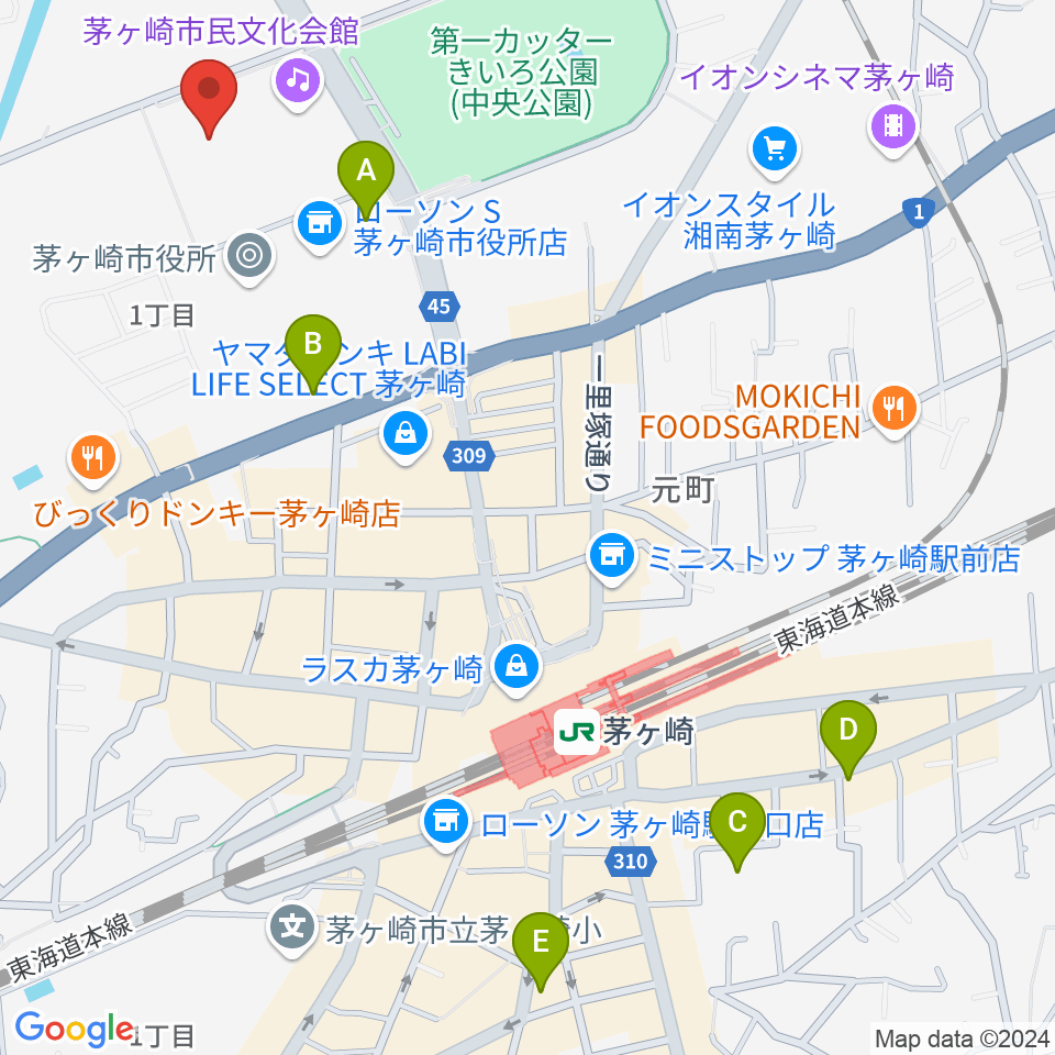 茅ヶ崎市総合体育館周辺のホテル一覧地図