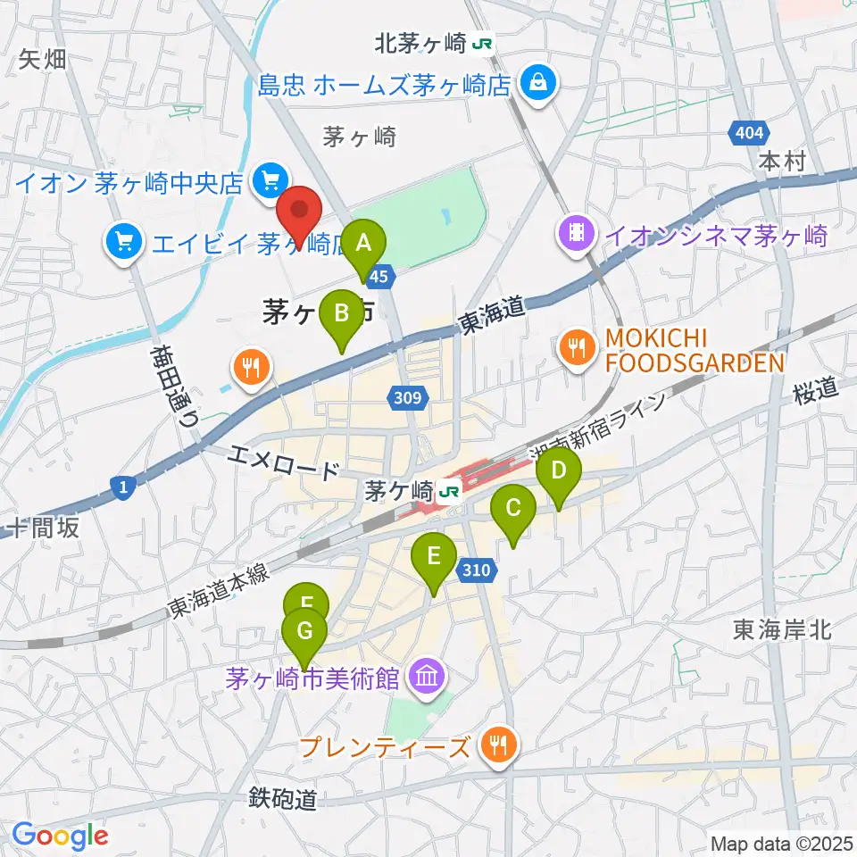 茅ヶ崎市総合体育館周辺のホテル一覧地図