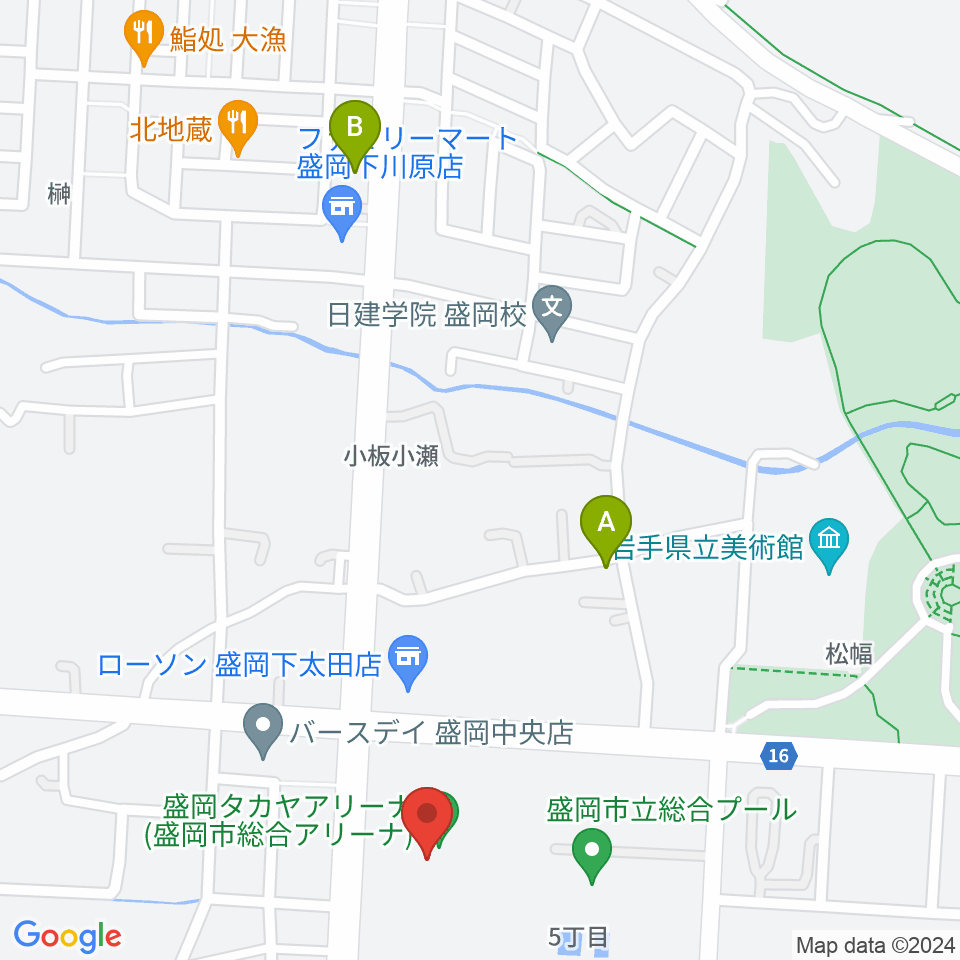 盛岡タカヤアリーナ周辺のホテル一覧地図