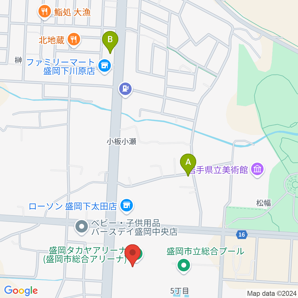 盛岡タカヤアリーナ周辺のホテル一覧地図