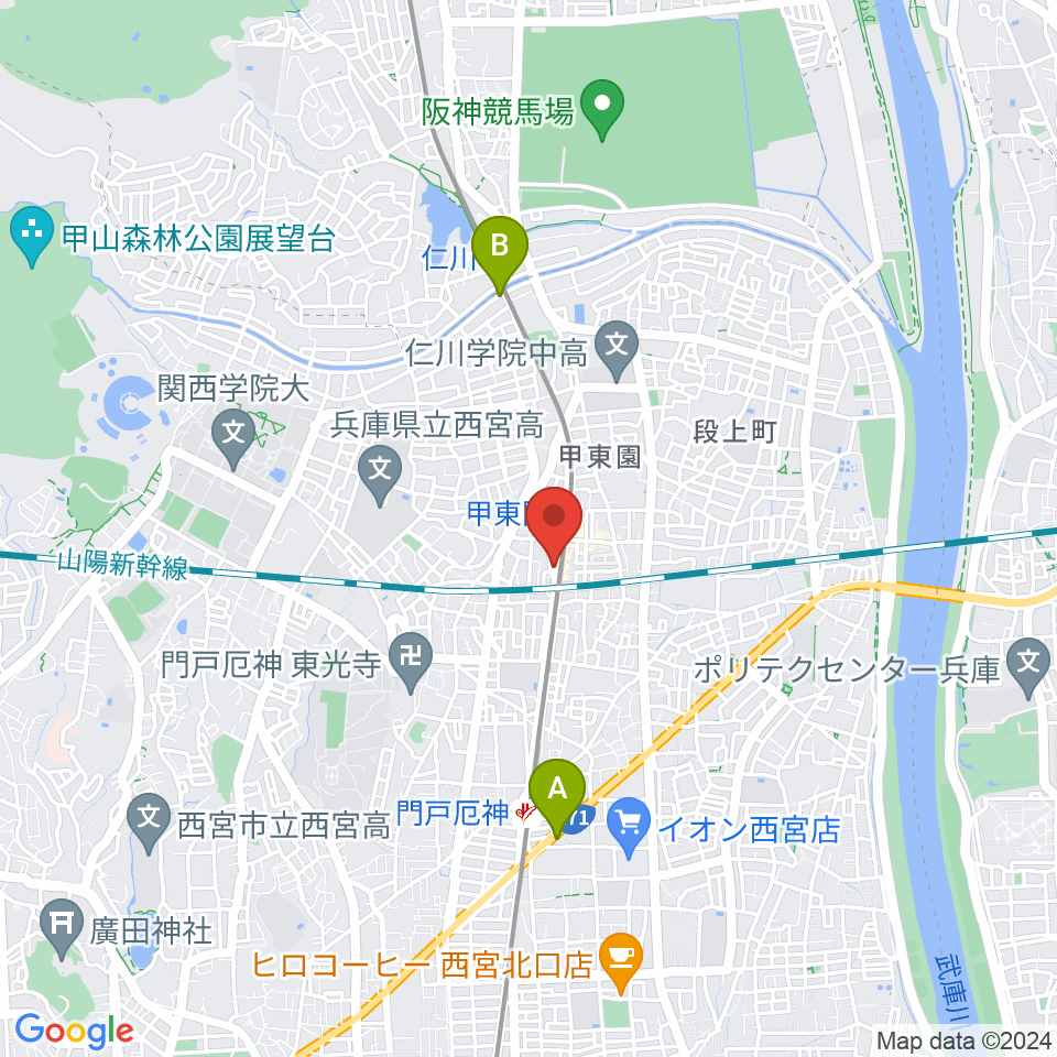 甲東園スタジオバードランド周辺のホテル一覧地図