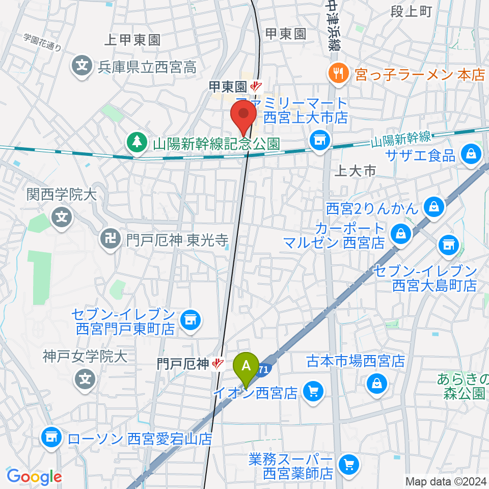 甲東園スタジオバードランド周辺のホテル一覧地図