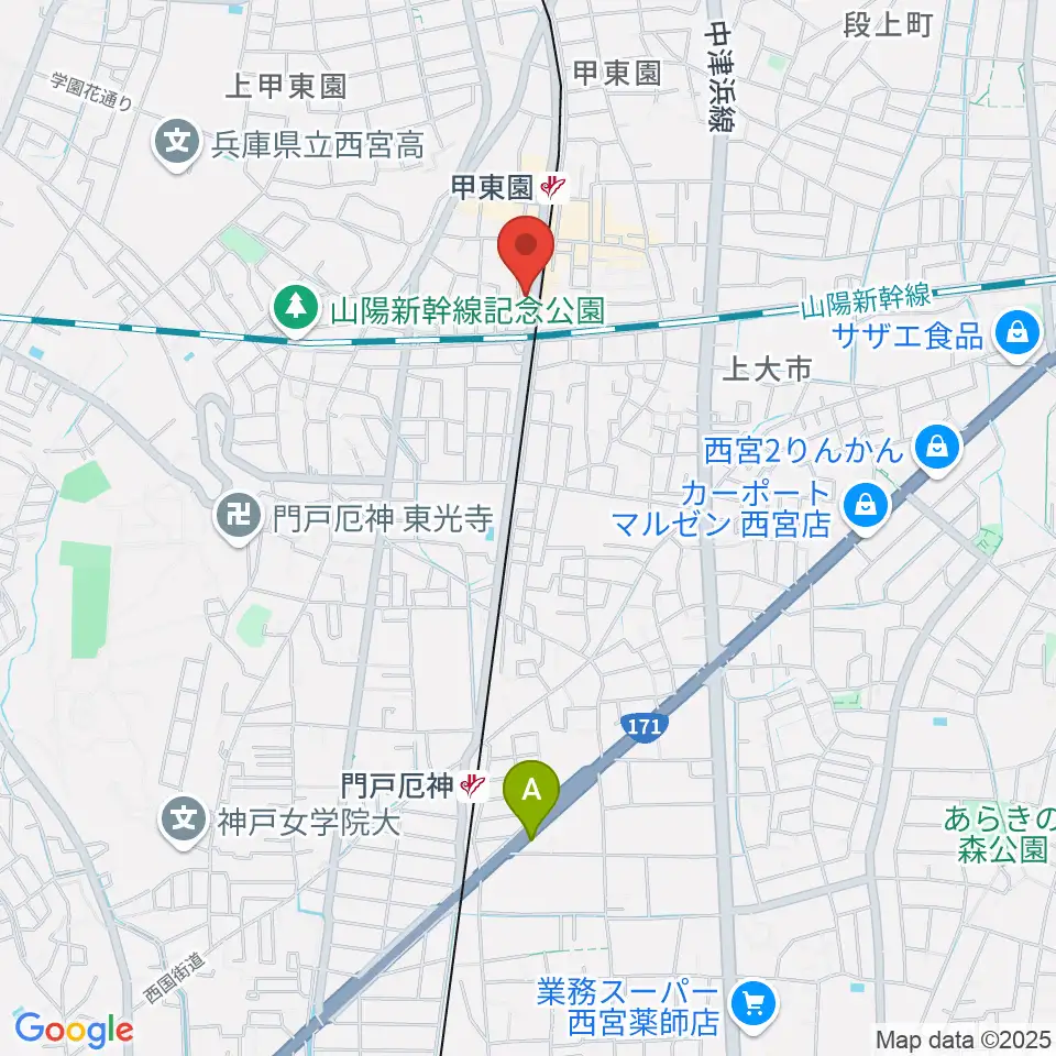 甲東園スタジオバードランド周辺のホテル一覧地図
