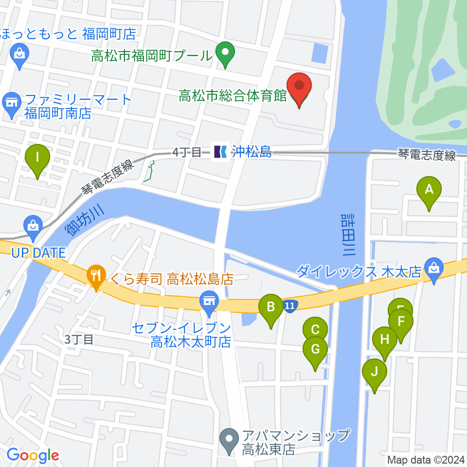 高松市総合体育館周辺のホテル一覧地図