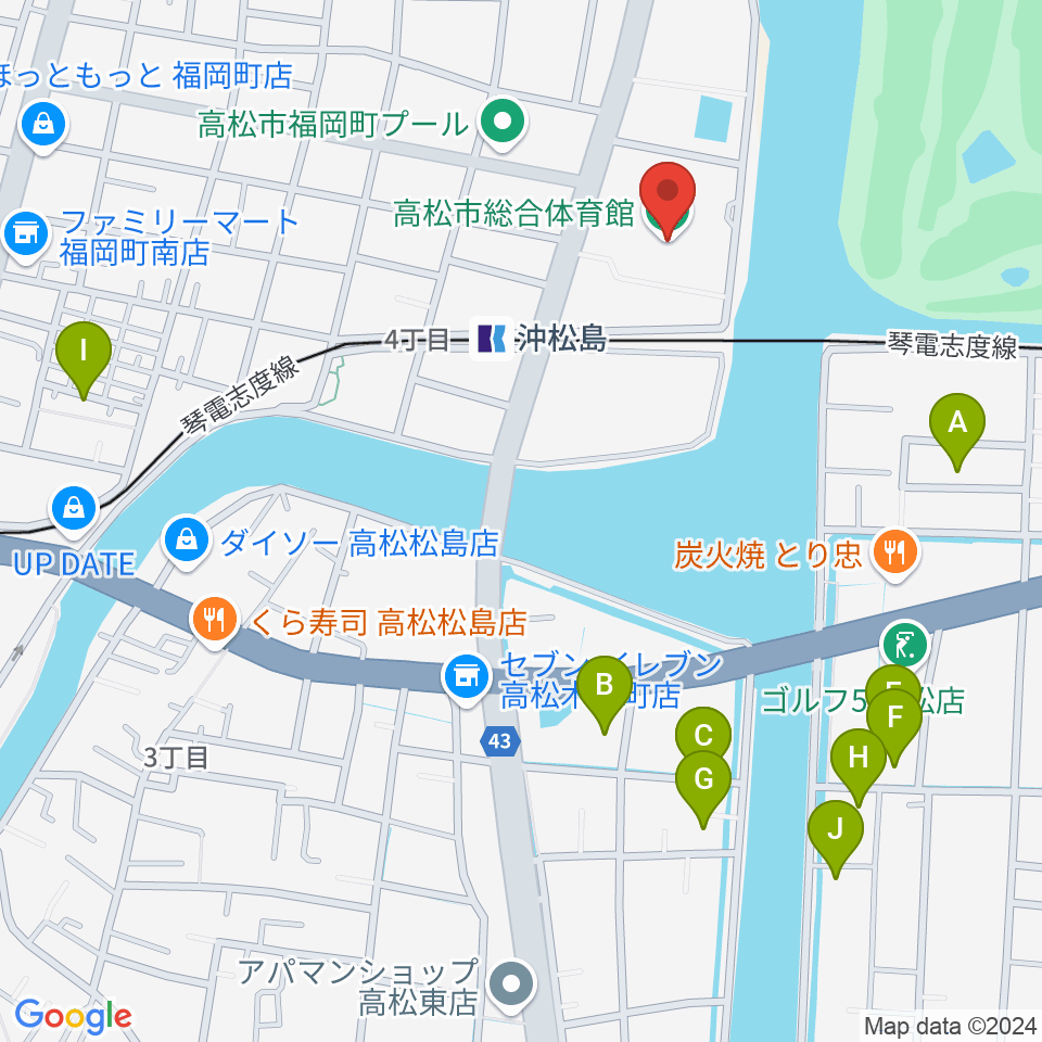 高松市総合体育館周辺のホテル一覧地図