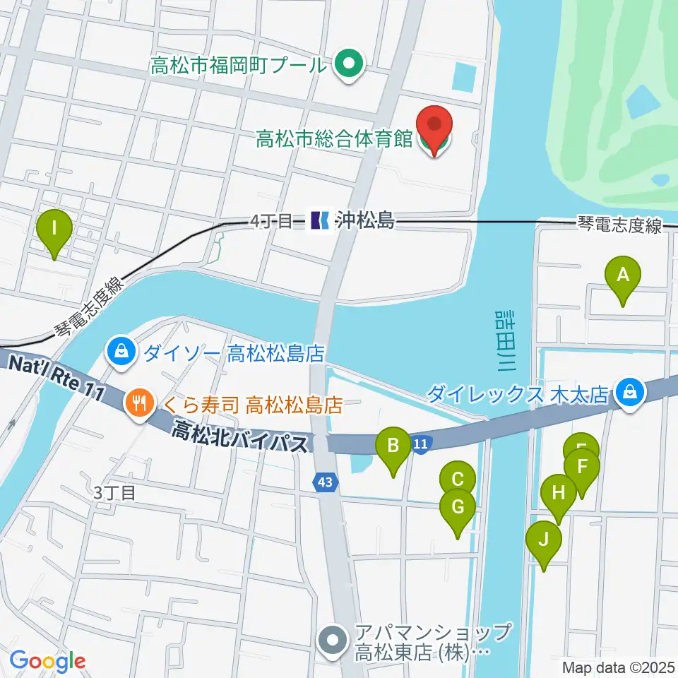 高松市総合体育館周辺のホテル一覧地図
