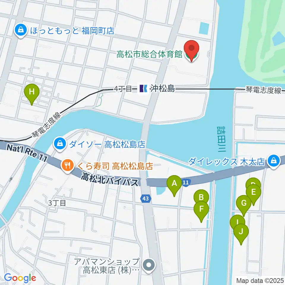 高松市総合体育館周辺のホテル一覧地図