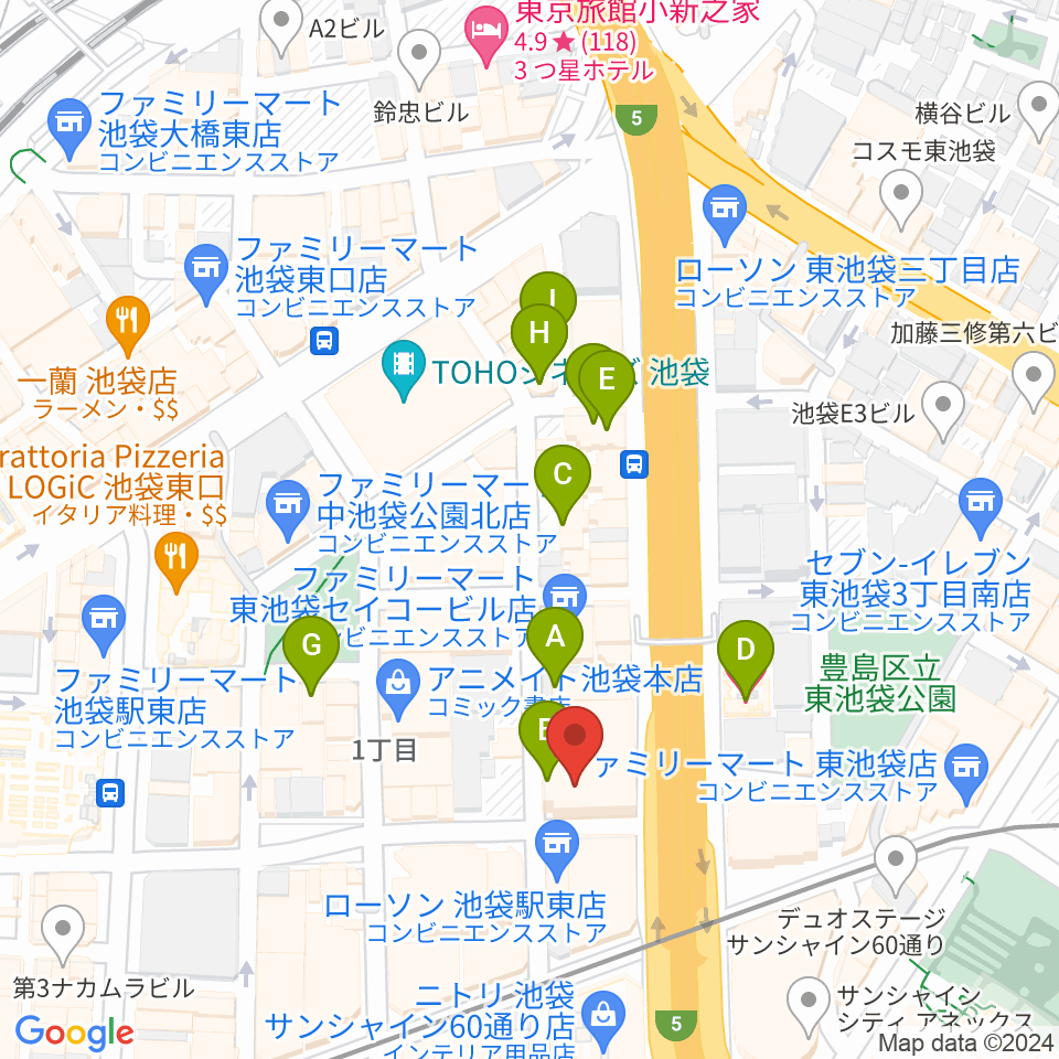 グランドシネマサンシャイン周辺のホテル一覧地図