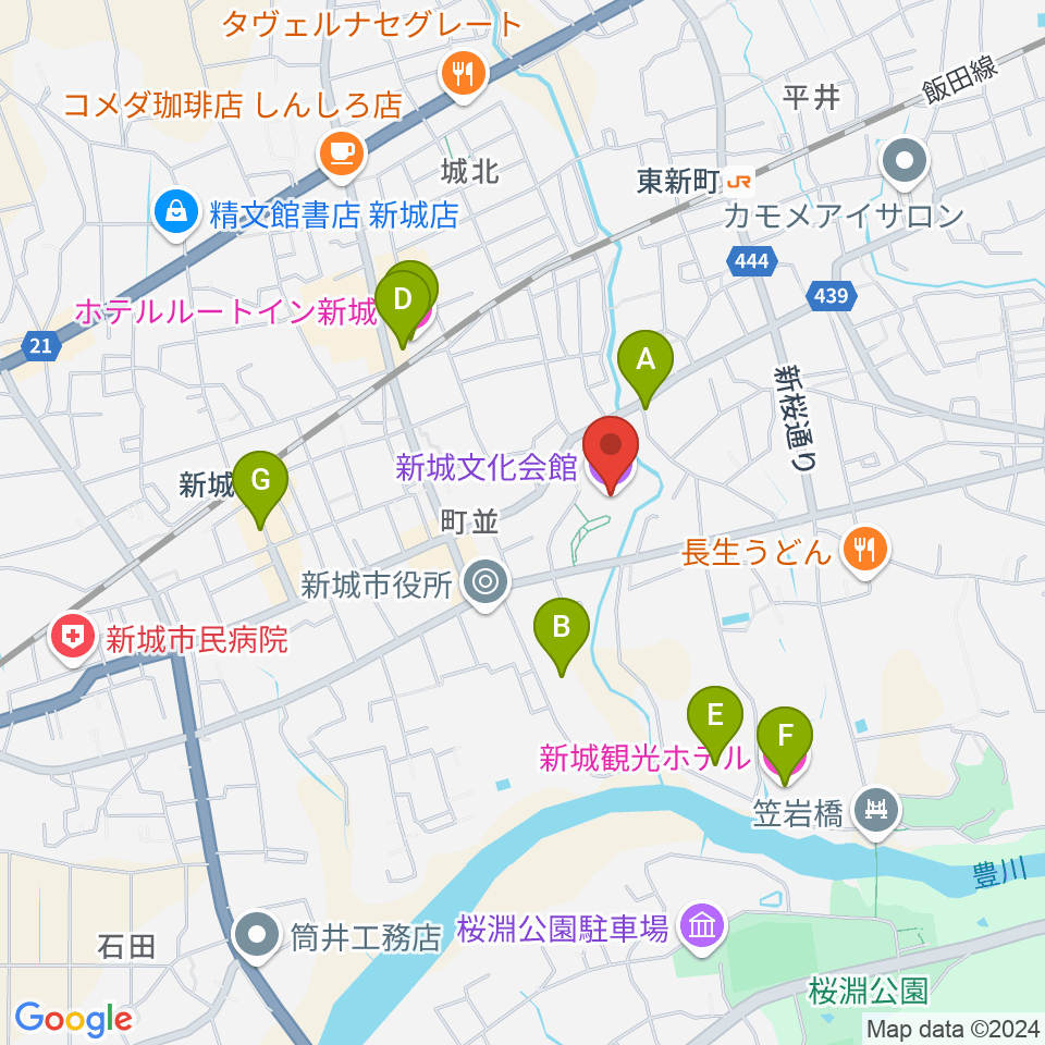 新城文化会館周辺のホテル一覧地図