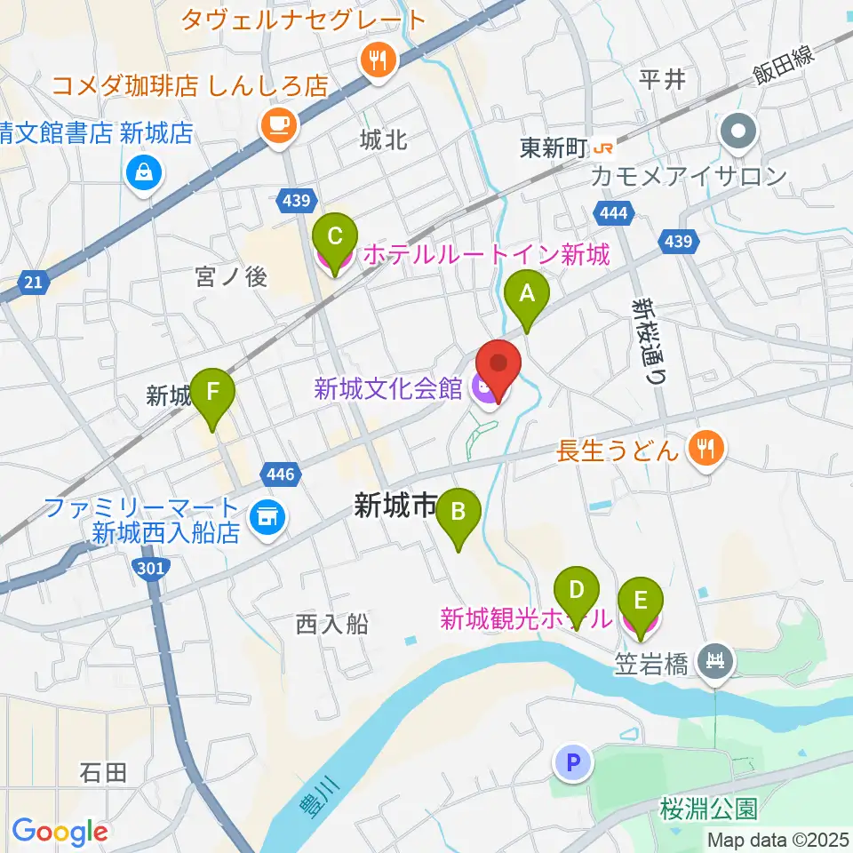 新城文化会館周辺のホテル一覧地図