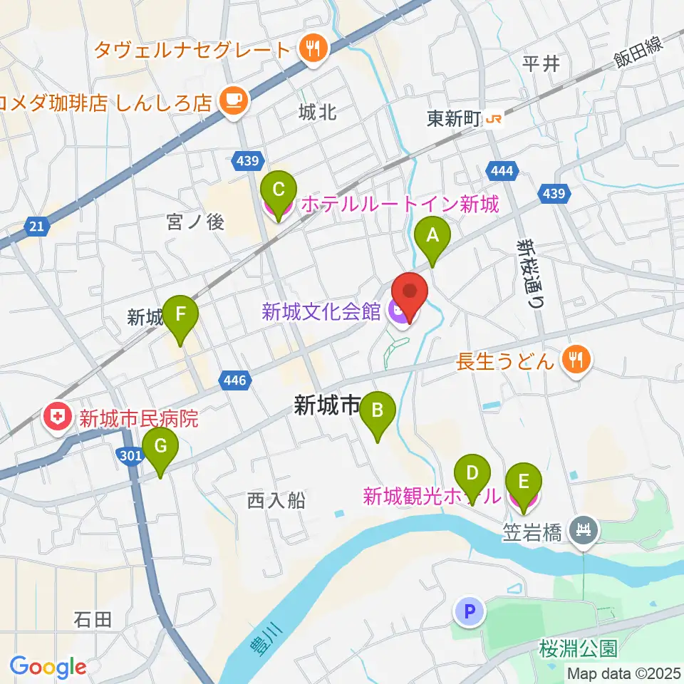 新城文化会館周辺のホテル一覧地図