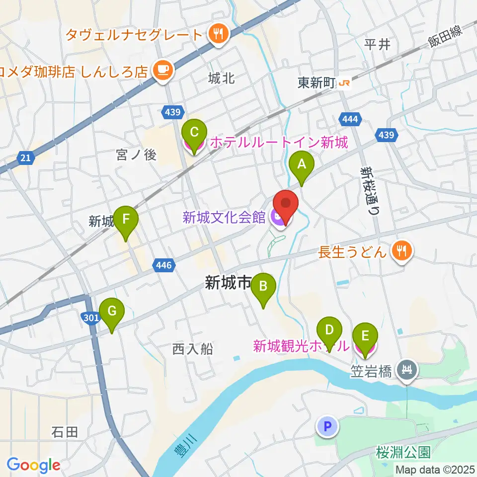 新城文化会館周辺のホテル一覧地図
