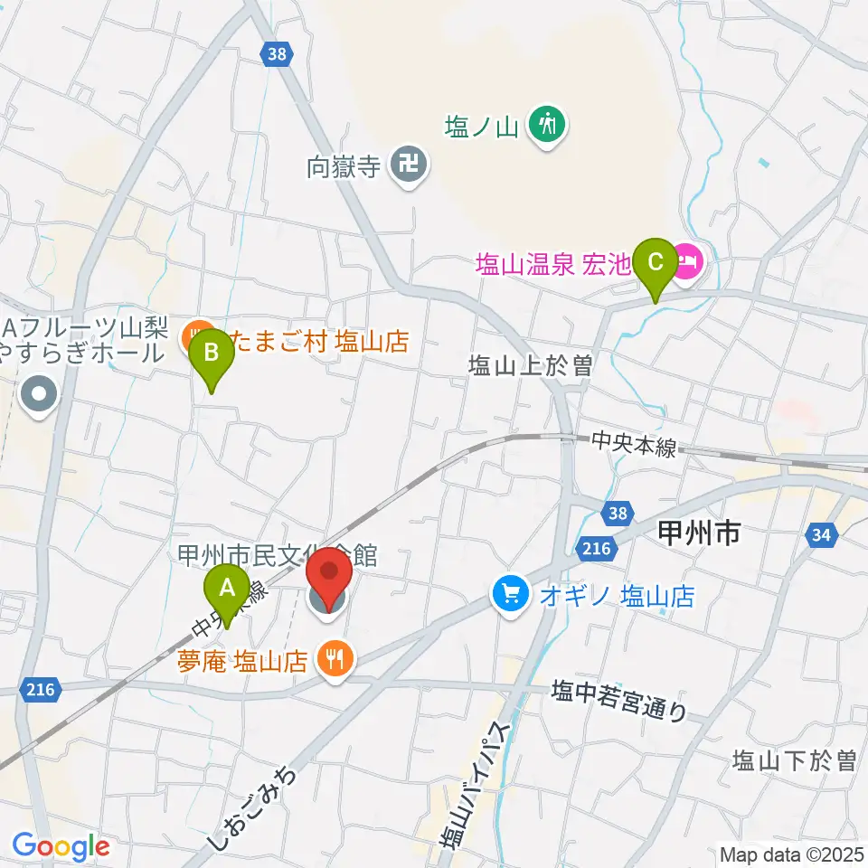 甲州市民文化会館周辺のホテル一覧地図