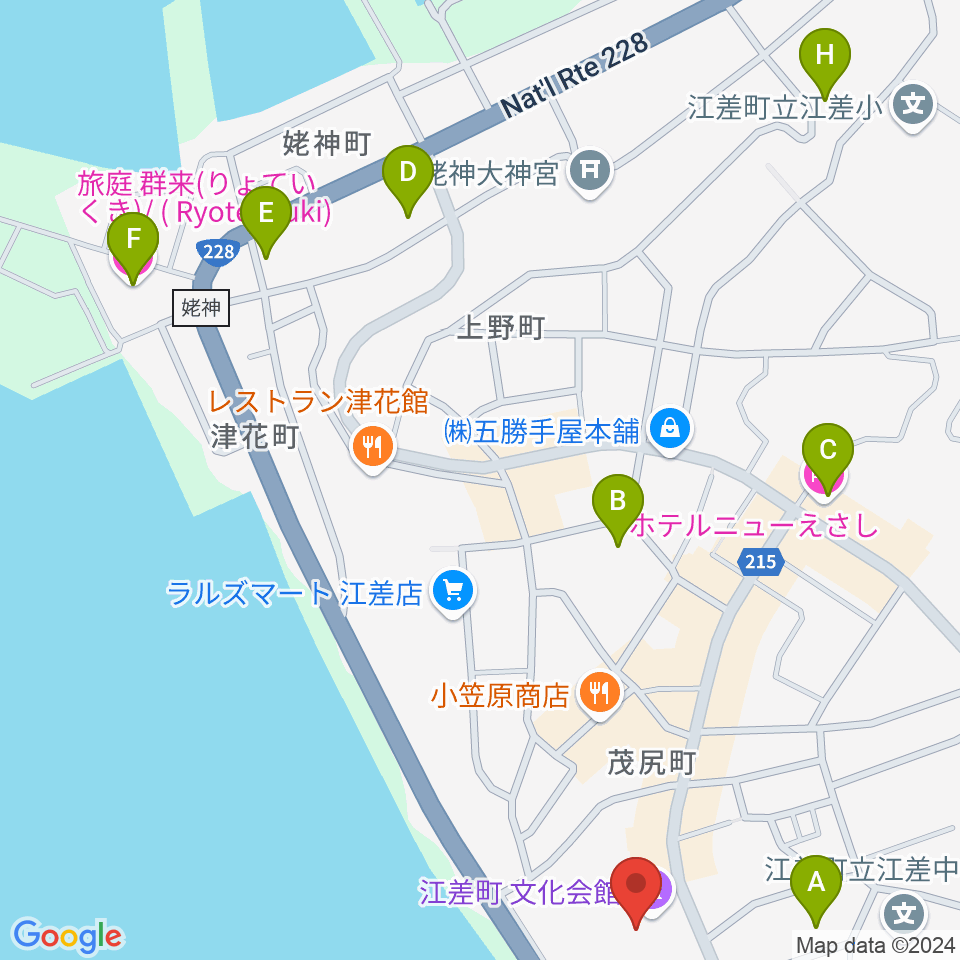 江差町文化会館周辺のホテル一覧地図