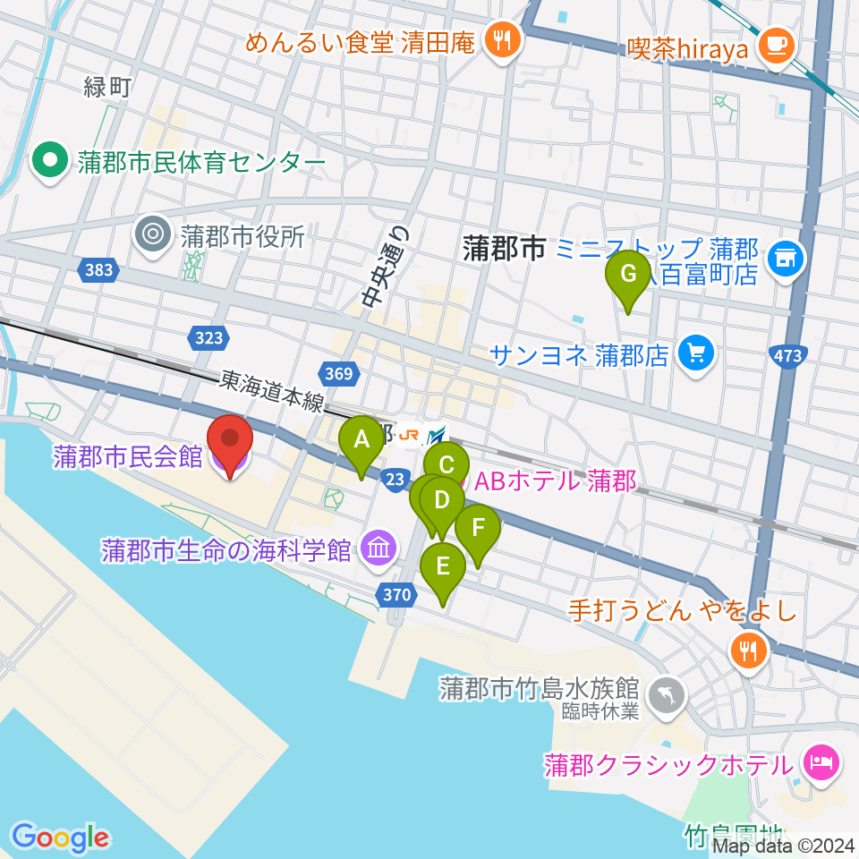 蒲郡市民会館周辺のホテル一覧地図