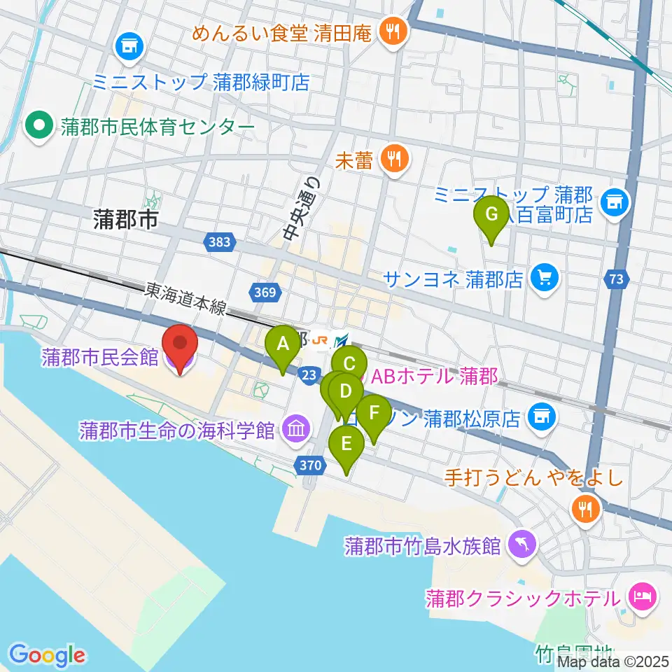 蒲郡市民会館周辺のホテル一覧地図