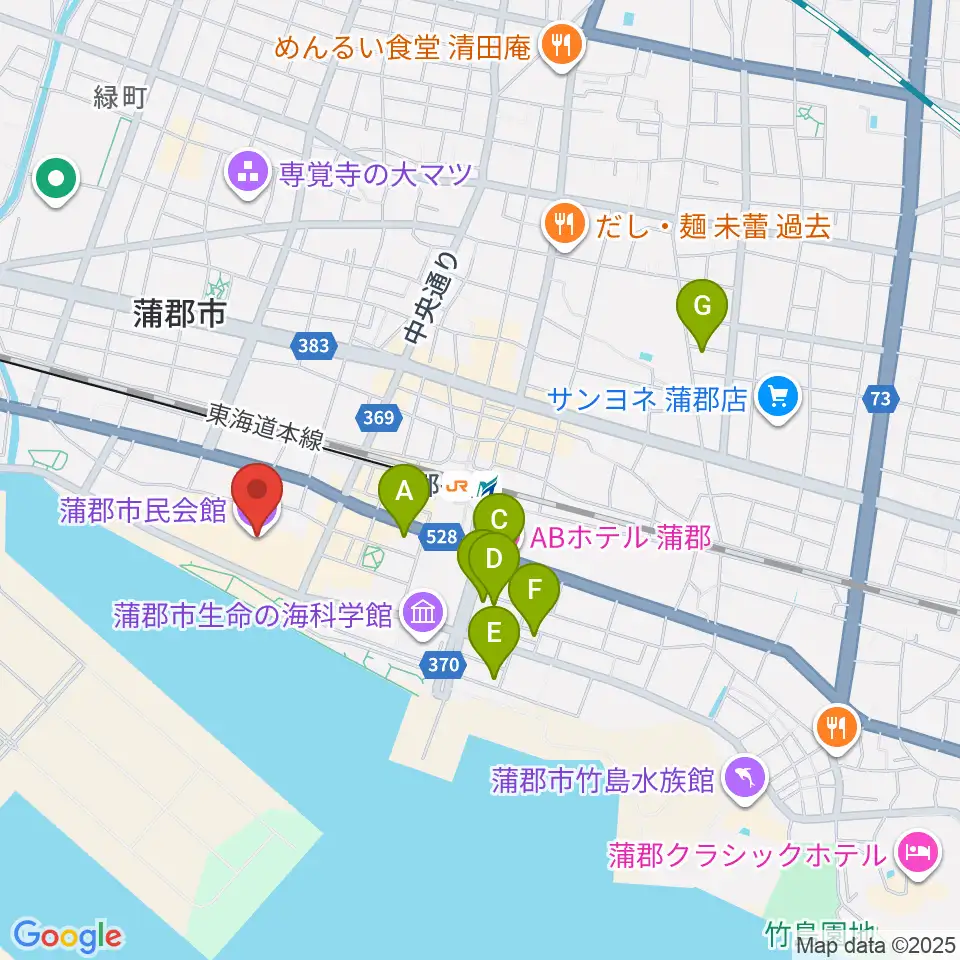 蒲郡市民会館周辺のホテル一覧地図