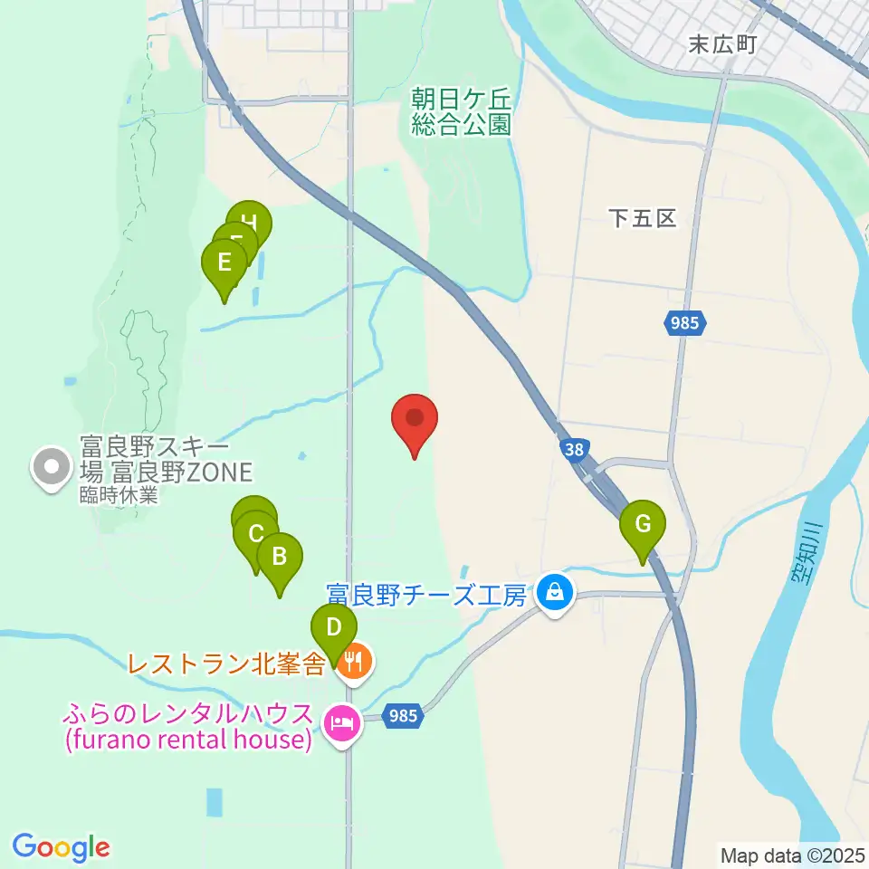 富良野演劇工場周辺のホテル一覧地図