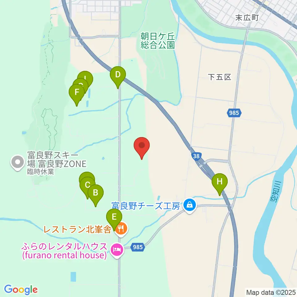 富良野演劇工場周辺のホテル一覧地図