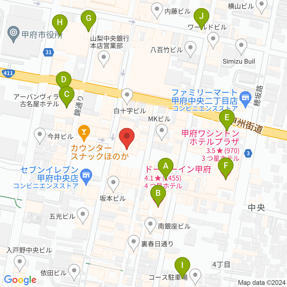 甲府SPACE101周辺のホテル一覧地図